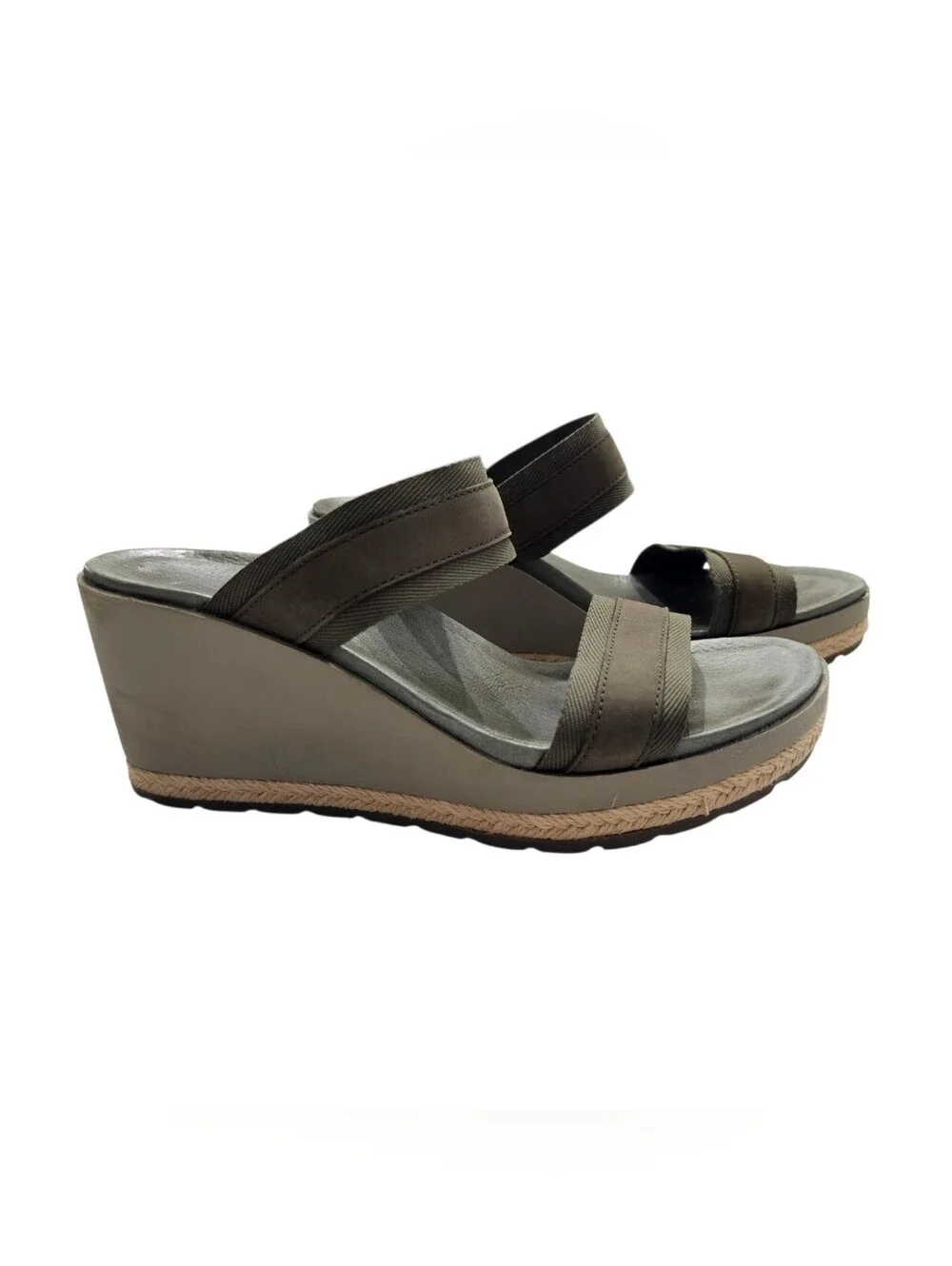 Merrell Women's Wedge Slide Sandals Gray Black Slip On Comfort Straps US 8